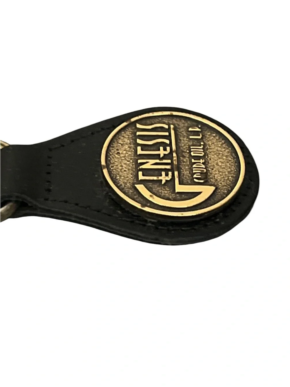 Genesis Crude Oil Stitched Leather Key Fob Gold Tone Metal Medallion Key Holder